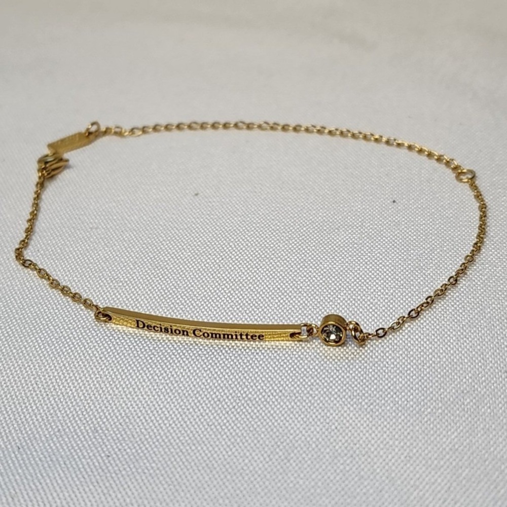 Custom Goods Co Gold Vermeil Decision Committee Curved Bar Crystal Bracelet 8.5"